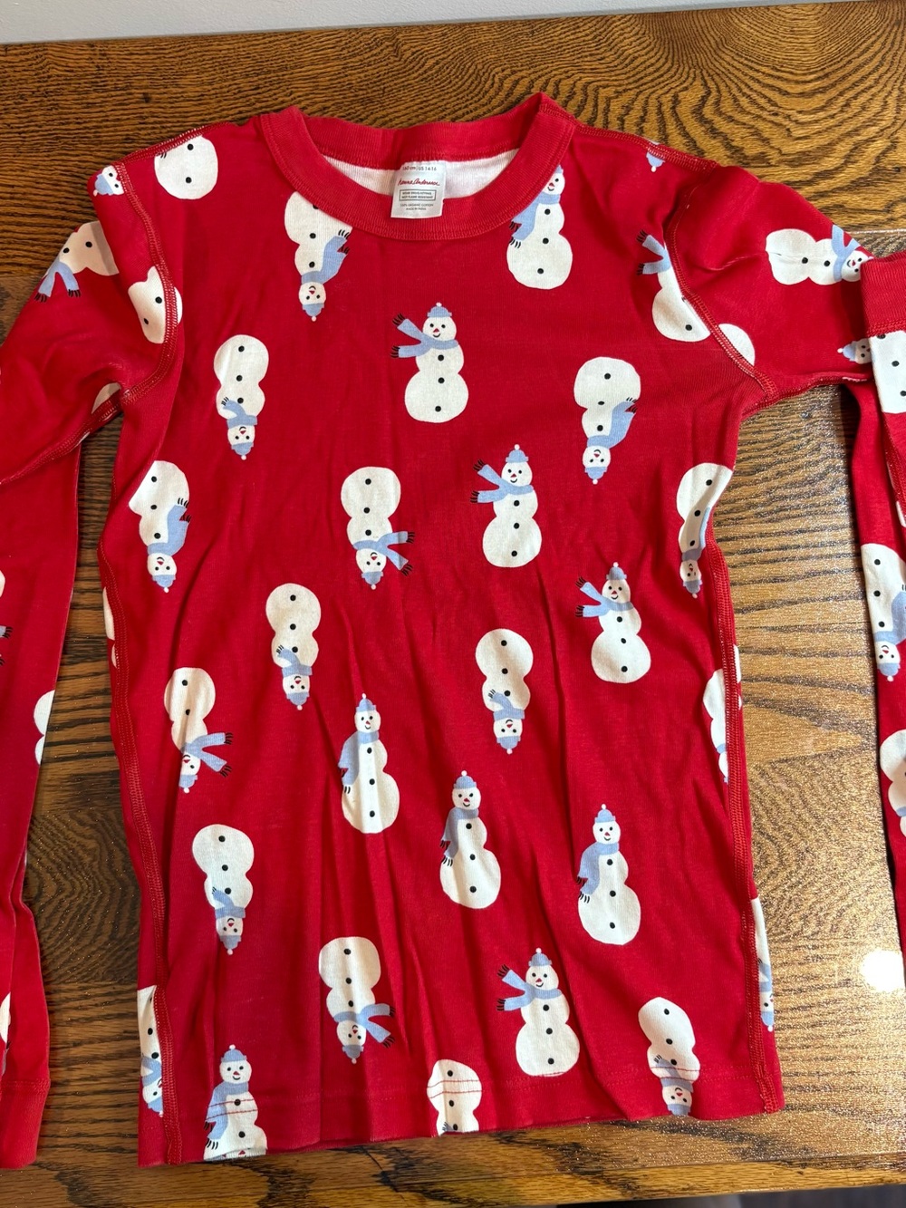 Hanna Andersson Red Snowman Print Long Sleeve Pajama Top
